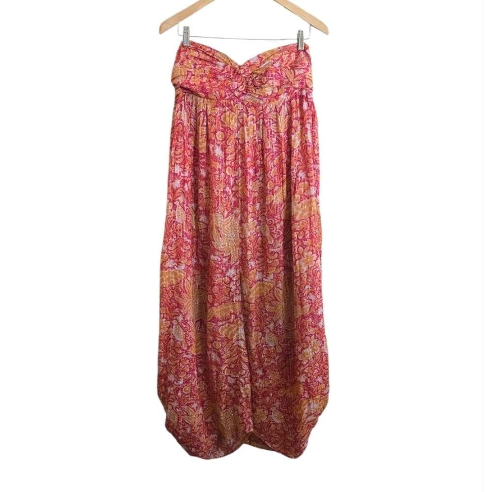 Anthropologie Harem Boho Strapless Orange & Red Jumpsuit. Size Medium - Picture 3 of 10